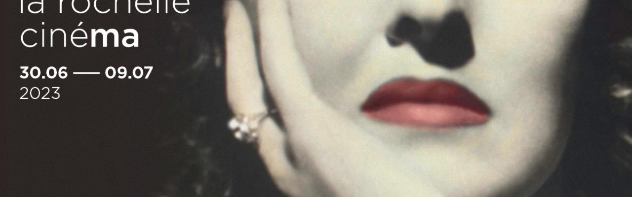 Image représentant Bette Davis avec logo Festival La Rochelle Cinéma et les dates (30 juin au 09 juillet 2023) 